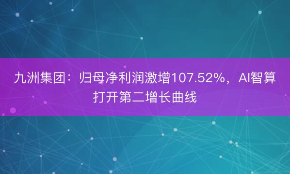 九洲集团：归母净利润激增107.52%，AI智算打开第二增长曲线