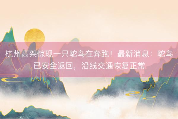杭州高架惊现一只鸵鸟在奔跑！最新消息：鸵鸟已安全返回，沿线交通恢复正常