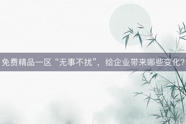 免费精品一区 “无事不扰”，给企业带来哪些变化？