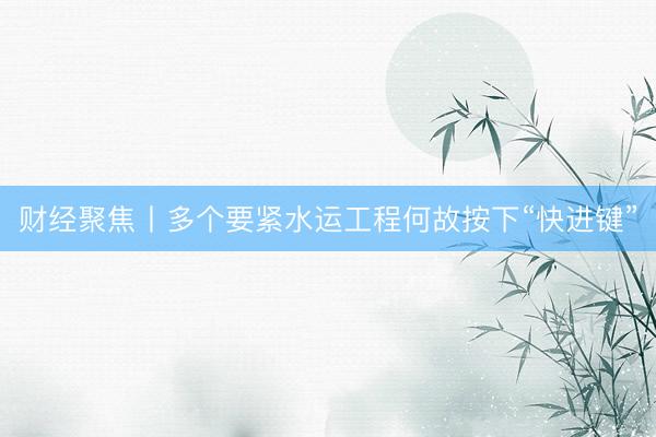 财经聚焦丨多个要紧水运工程何故按下“快进键”